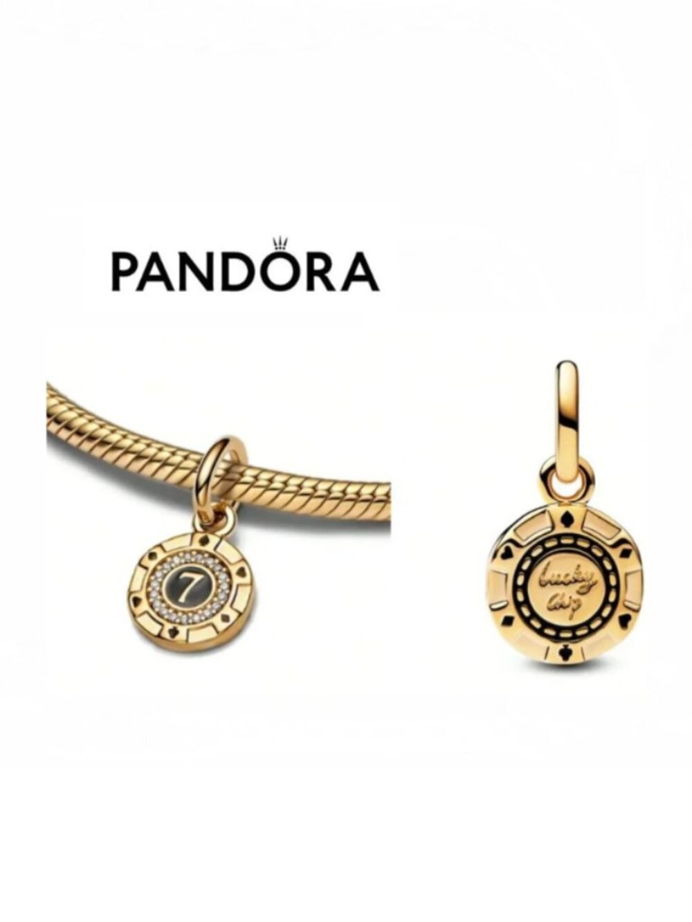 NEW Gold Lucky 7 Chip Pendant Charm For Bracelet or Chain